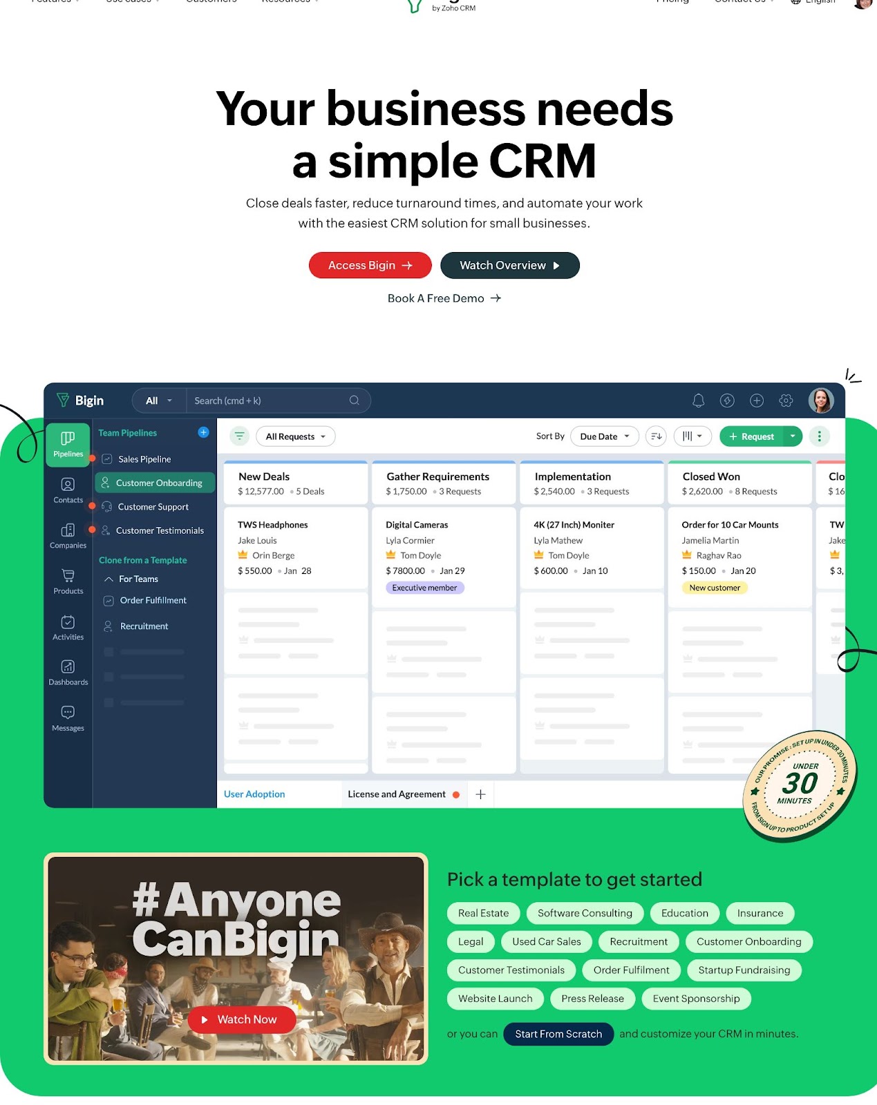 Use Zoho Bigin to Turn Spreadsheets...