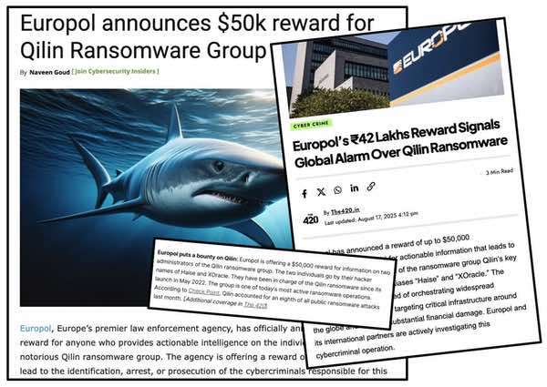 Europol says Telegram post about 50,000 Qilin ransomware award is fake Europol says Telegram post about 50,000 Qilin ransomware award is fake
